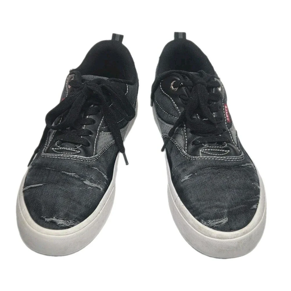 Levi Strauss Denim Lace Up Shoes Sneakers Distressed Look Mens Size 8 Gray